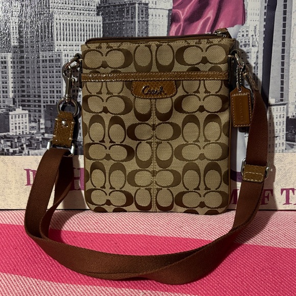 Coach Handbags - Coach Tan/Brown Signature Canvas Swinger Bag